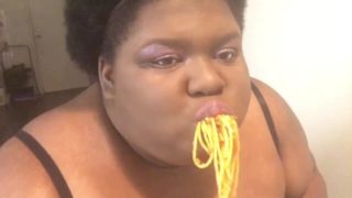 EBONY BBW EATS PASTA DINNER