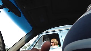 Flashing MILF at the traffic light