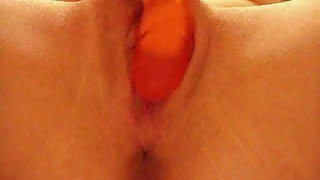 Diddling and rubbing my delicious pinkish cunt with big vibrator