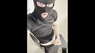 Gay chav balaclava twink cums all over himself