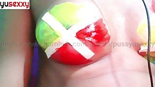 Collage girl Body Painting ගෙඩි දෙකයි හුත්තයි පේන්ට් sexual video hard fingering