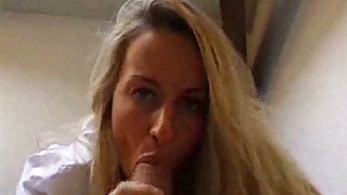 Stunning blonde MILF wife sucks my massive cock with pleasure