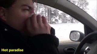 36 female sneezes in the snow whose several while driving a car