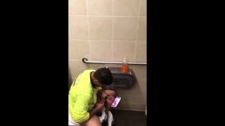 Workmen caught jerking and cumming in restroom