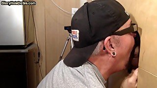 Gloryhole amateur DILF loves sucking BFs dick at home