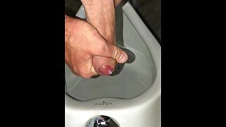 Jerking off In A Public Bathroom In Front Of A Urinal While Pissing And Cumming, Always So Horny