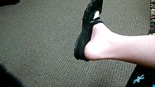 Public Shoe Play at the Doctor's Office in Black Flats Sandals Sexy Feet