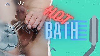 Hot bath and orgasm with a jet of water