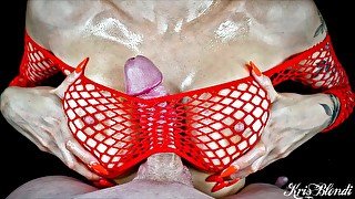 Best oiled titfuck with cumshot on big boobs close up pov