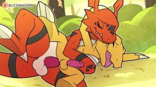 Patreon/Blitzdrachin : Agumon x Guilmon hentai furry yiff animation gay cumshot anal sex spooning