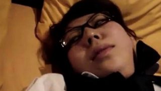 Japanese glasses girl blowjob and fuck