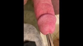 Virgin shoves a 15 inch metal rod down his cock