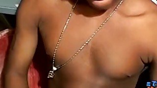 Straight black thug masturbates and licks his giant dick