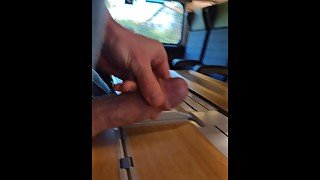 Public masturbation in the train, Cumming on the table