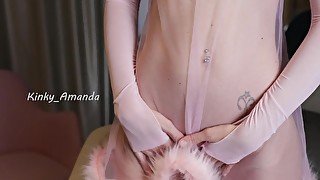 Gorgeous fit girl masturbates her pierced pussy