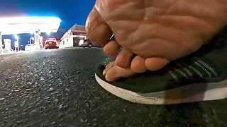 Soles at a gas station