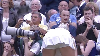 Sweaty tennis babe bending over after match