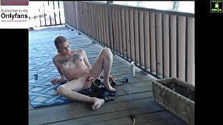 Stepmom, public play with my sex machine on my porch