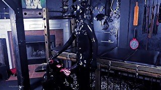 Anubis sucked and fucked in hot latex