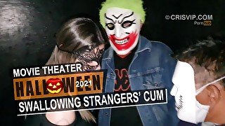 Cristina Almeida Swallows stranger’s cum in the sex theater during Halloween 2021  Movie Theater 6