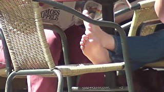 Cute Blonde Girl Secretly Gets Her Feet Filmed While Eating Lunch