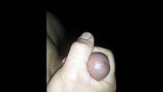 Hard cock dripping with cum from amateur masturbation.