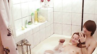 Skinny amateur with a tight little body fucks her boyfriend in the bath