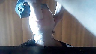 20 min. mouth fucked. Nylon hooded, taped and blindfolded in a great deepthroat action and oral creampie