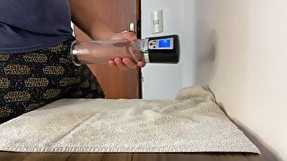 Big dick getting sucked by the suction of an automatic penis pump