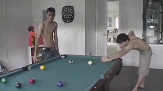 Gay sex Horny Buds play a game of 'Strip Pool' then Fuck!