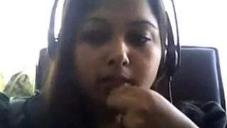 Bored Desi chubby on webcam plays with her boobie