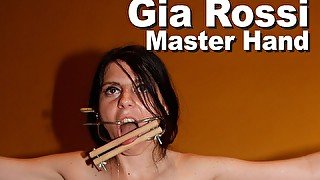 Gia Rossi & Master Hand BDSM gagged clamped pee whipped