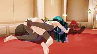 3D Hentai blue hair girl fucks in 69 position