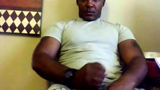 Beefy Black Soldier Jerks Off & Cums