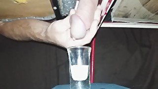 Milking A Weeks Worth Of Cum Into A Shotglass, Huge Load!