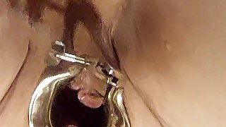 Vaginal speculum, monster dildo and cum!