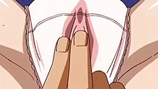 Perverted dude stimulates anime pussy through the panties