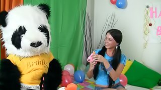 Pigtailed beauty teen is fucking with hardcore panda