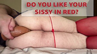 Playing with my pussy, Wearing Red thongs and thigh highs