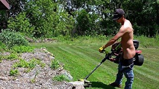 Fit Twink does yardwork with his cock and ass exposed!!!