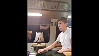 Young wanks in a public train close people RISKY