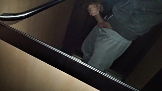 I Jerk off this Huge Cock in the Neighborhood Elevator and the Cumshot Falls on the Floor