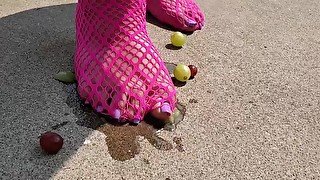 Crushing Grapes Was So Fun Barefoot, I Had To Try It In My Favorite Fishnets