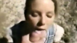 Blonde girlfriend with lovely big tits sucks dick outdoors