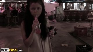 Amazing brunette Russian Bella Margo is making a perfect Blowjob in public place