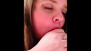 Lesbian with oral fixation learns to suck cock