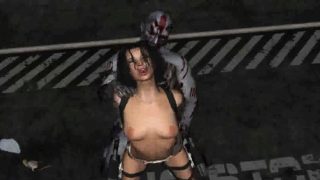 Hot 3D brunette gets fucked outdoors by a zombie