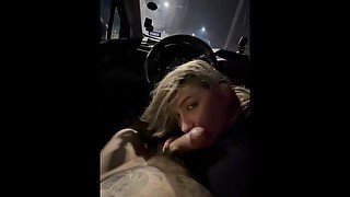 Lady Katie sucks off bartender in parking lot