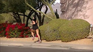 Hot candid fit girl jogging in tight shorts