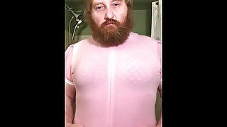 Shower Jack off session didn’t realize I was wearing my pink bunny adult onesie backwards it soaked